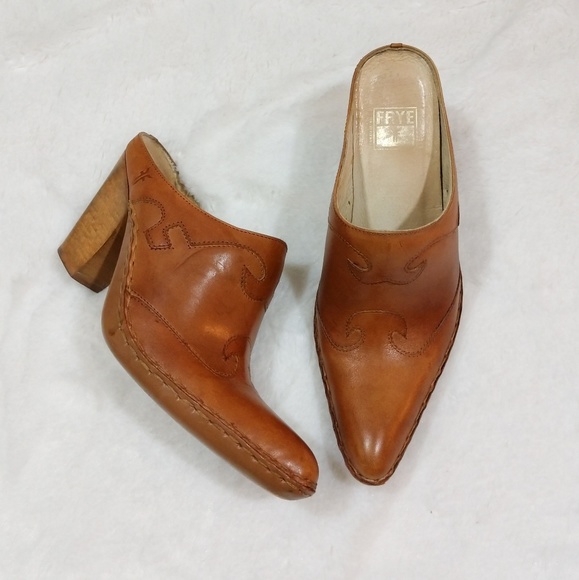 Frye Shoes - Frye Tan Leather Phoenix Mule Slip Ons